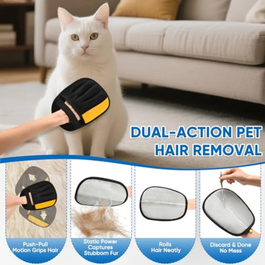 Reusable 5-Finger Pet Hair Removal Glove for Dogs & Cats – Lint Remover Grooming Glove for Furniture, Clothing & Carpets