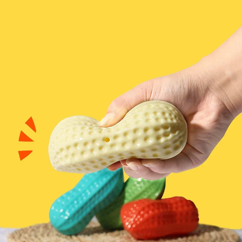 Peanut-Shaped Squeaky Dog Chew Toy – Durable Rubber Toy for Interactive Play & Dental Care