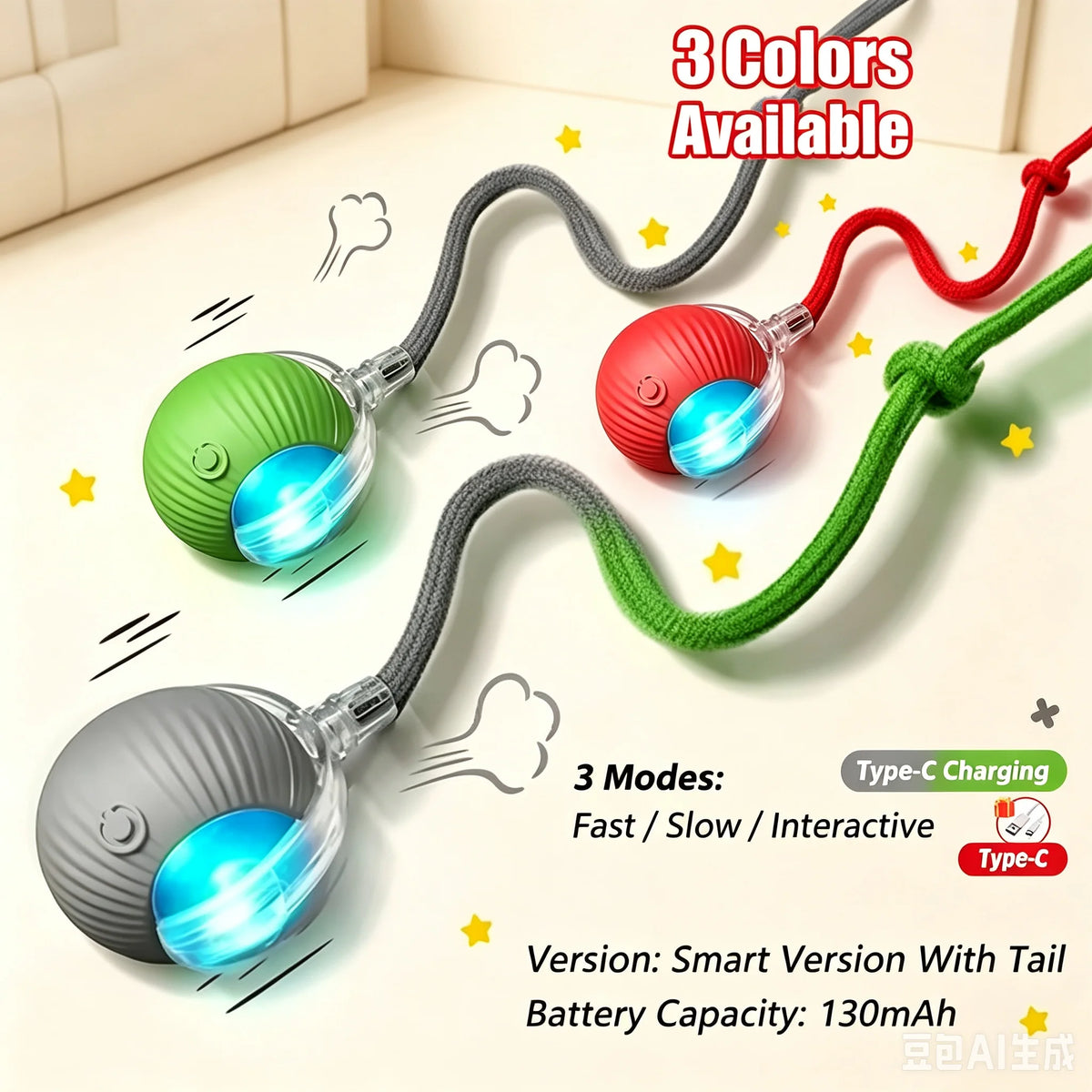 Smart Interactive Cat Ball Toy – Automatic Obstacle Avoidance Rolling Ball for Indoor Cats & Small Dogs