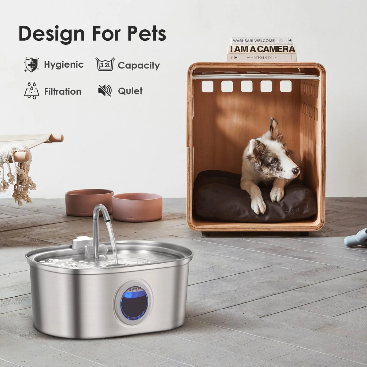 Premium 3.2L Stainless Steel Pet Water Fountain with Visible Water Level Window