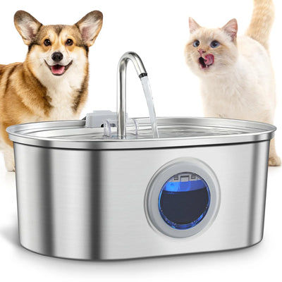 Premium 3.2L Stainless Steel Pet Water Fountain with Visible Water Level Window