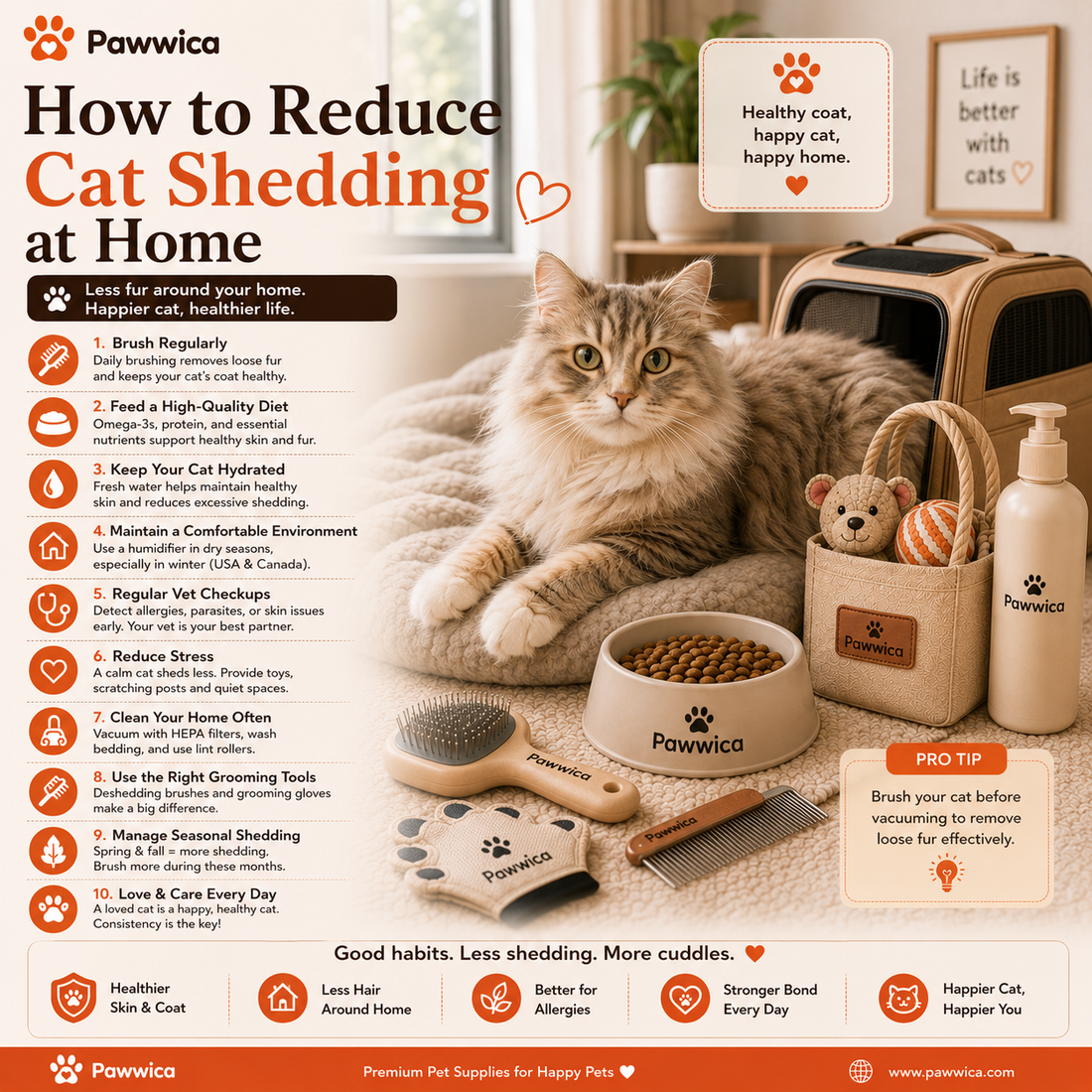 How to Reduce Cat Shedding at Home