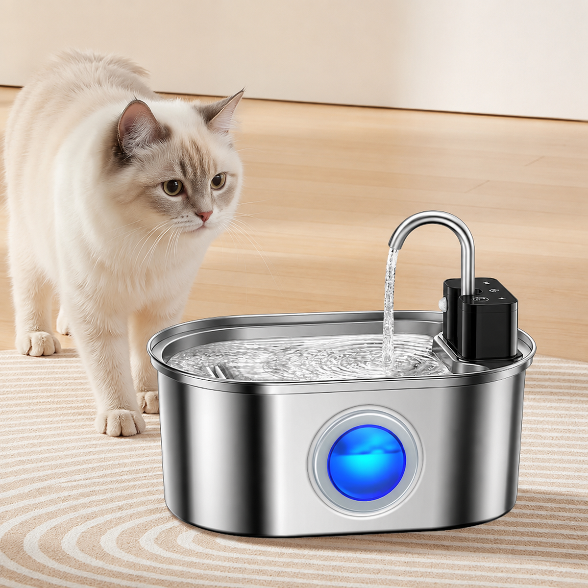 3.2L Stainless Steel Pet Water Fountain – Wireless Automatic Water Fountain for Cats & Dogs