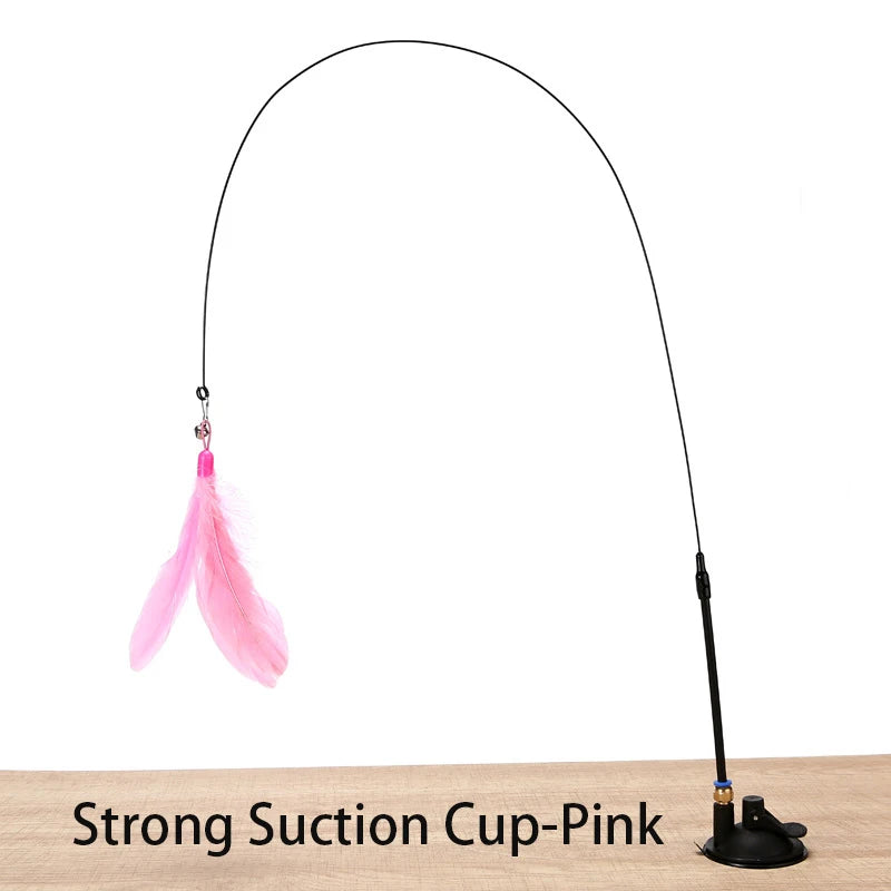 Interactive Cat Teaser Wand Toy with Suction Cup – Hands-Free Feather Toy for Cats & Kittens