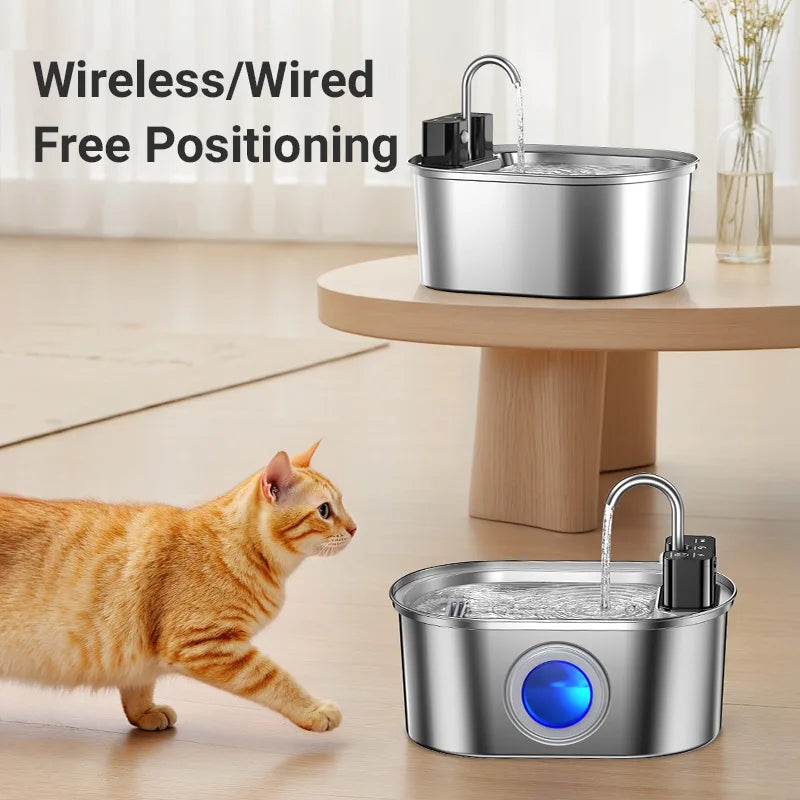 3.2L Stainless Steel Pet Water Fountain – Wireless Automatic Water Fountain for Cats & Dogs