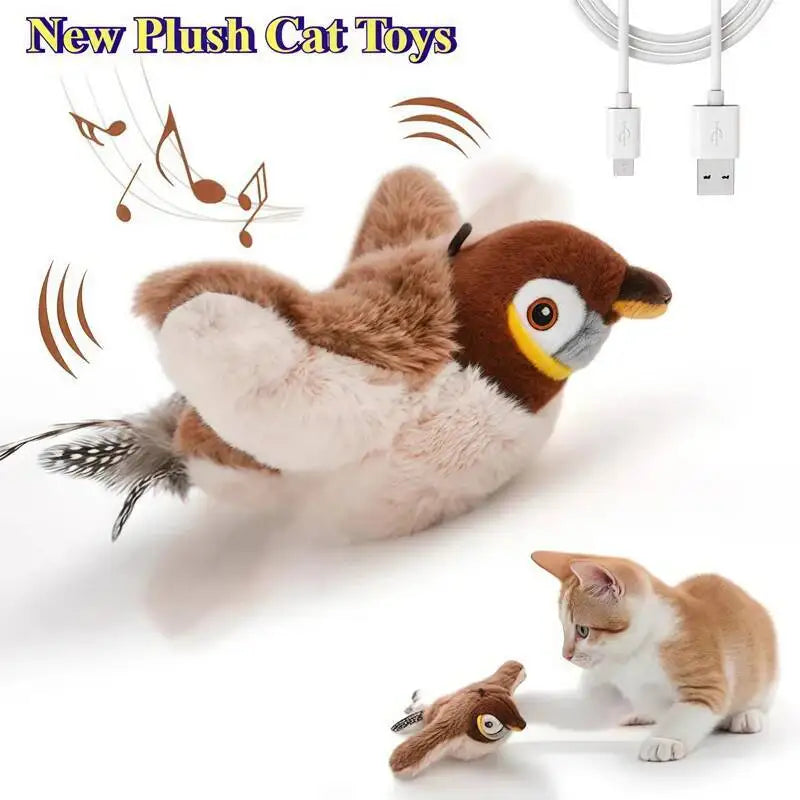 Rechargeable Interactive Chirping & Flapping Bird Toy for Cats & Small Dogs | Touch-Activated Plush Hunting Toy