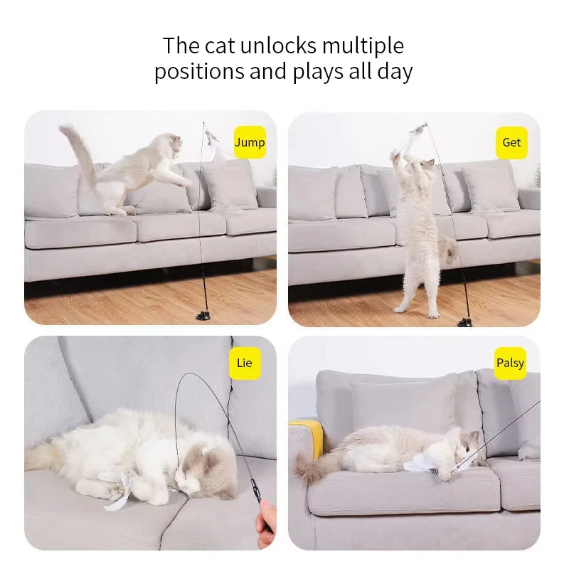 Interactive Cat Teaser Wand Toy with Suction Cup – Hands-Free Feather Toy for Cats & Kittens
