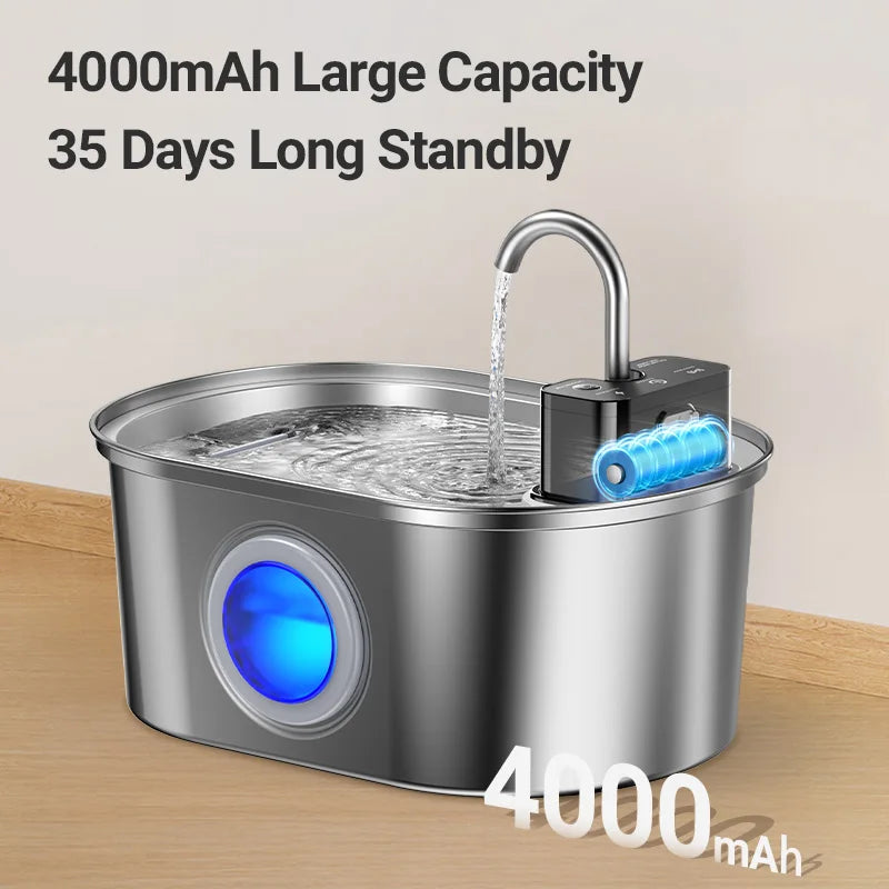 3.2L Stainless Steel Pet Water Fountain – Wireless Automatic Water Fountain for Cats & Dogs