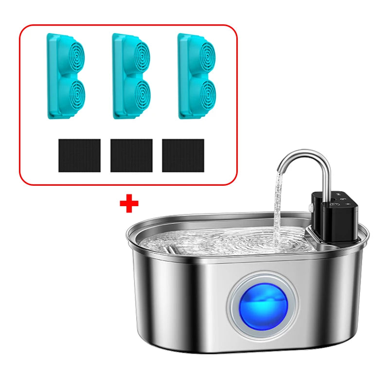 3.2L Stainless Steel Pet Water Fountain – Wireless Automatic Water Fountain for Cats & Dogs