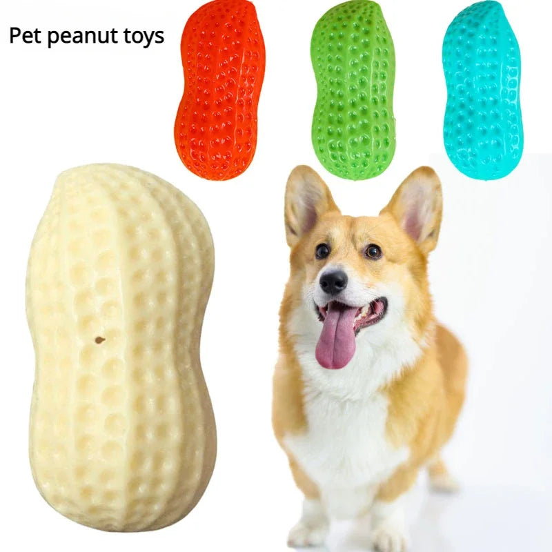 Peanut-Shaped Squeaky Dog Chew Toy – Durable Rubber Toy for Interactive Play & Dental Care