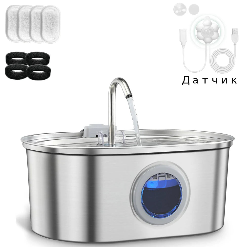 3.2L Stainless Steel Cat Water Fountain with Visible Water Level, Ultra Quiet Automatic Pet Water Dispenser for Cats & Small Dogs
