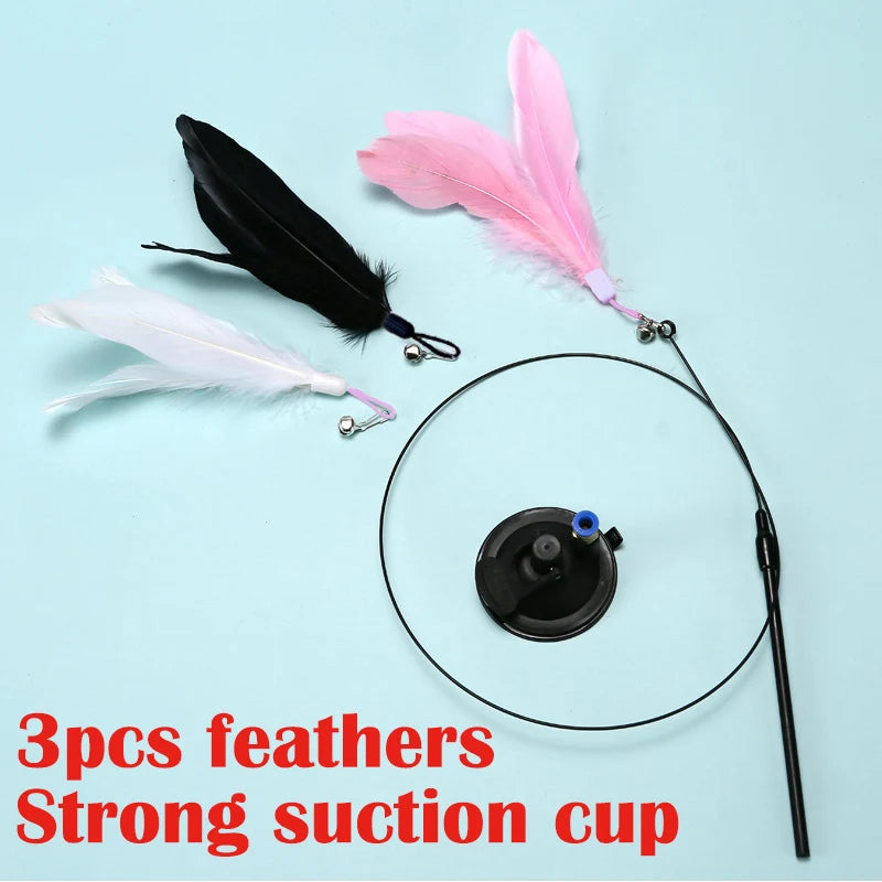 Interactive Cat Teaser Wand Toy with Suction Cup – Hands-Free Feather Toy for Cats & Kittens