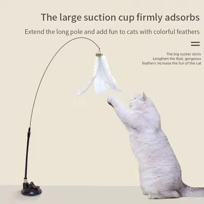 Interactive Cat Teaser Wand Toy with Suction Cup – Hands-Free Feather Toy for Cats & Kittens