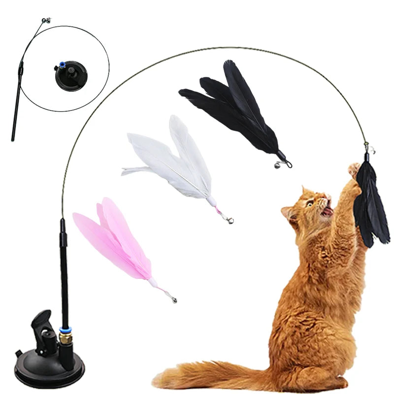 Interactive Cat Teaser Wand Toy with Suction Cup – Hands-Free Feather Toy for Cats & Kittens