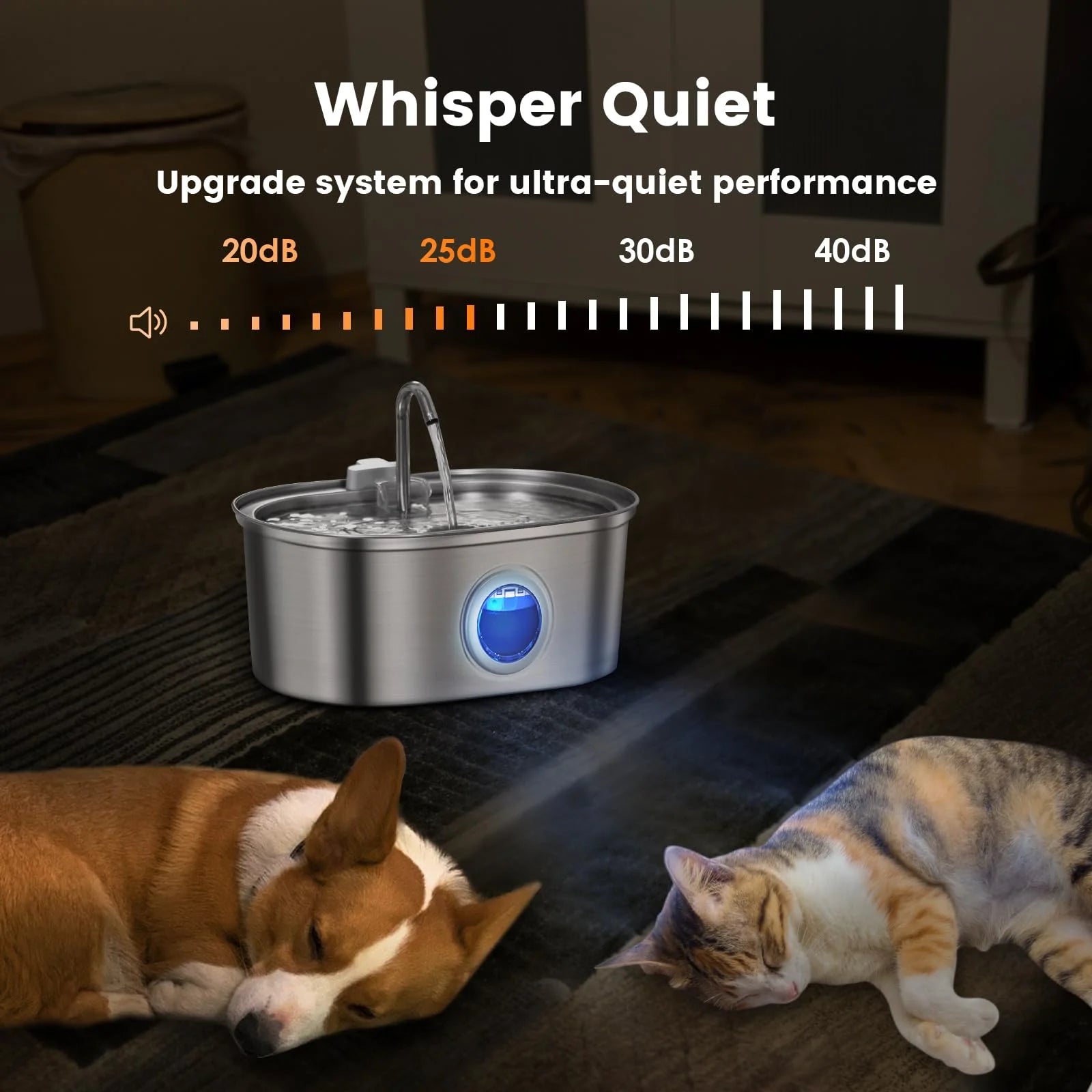 Premium 3.2L Stainless Steel Pet Water Fountain with Visible Water Level Window