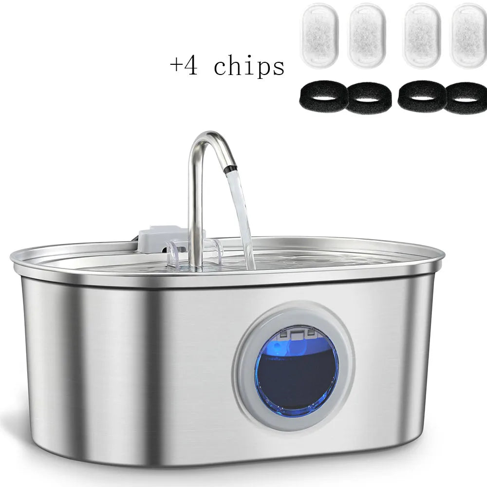 3.2L Stainless Steel Cat Water Fountain with Visible Water Level, Ultra Quiet Automatic Pet Water Dispenser for Cats & Small Dogs