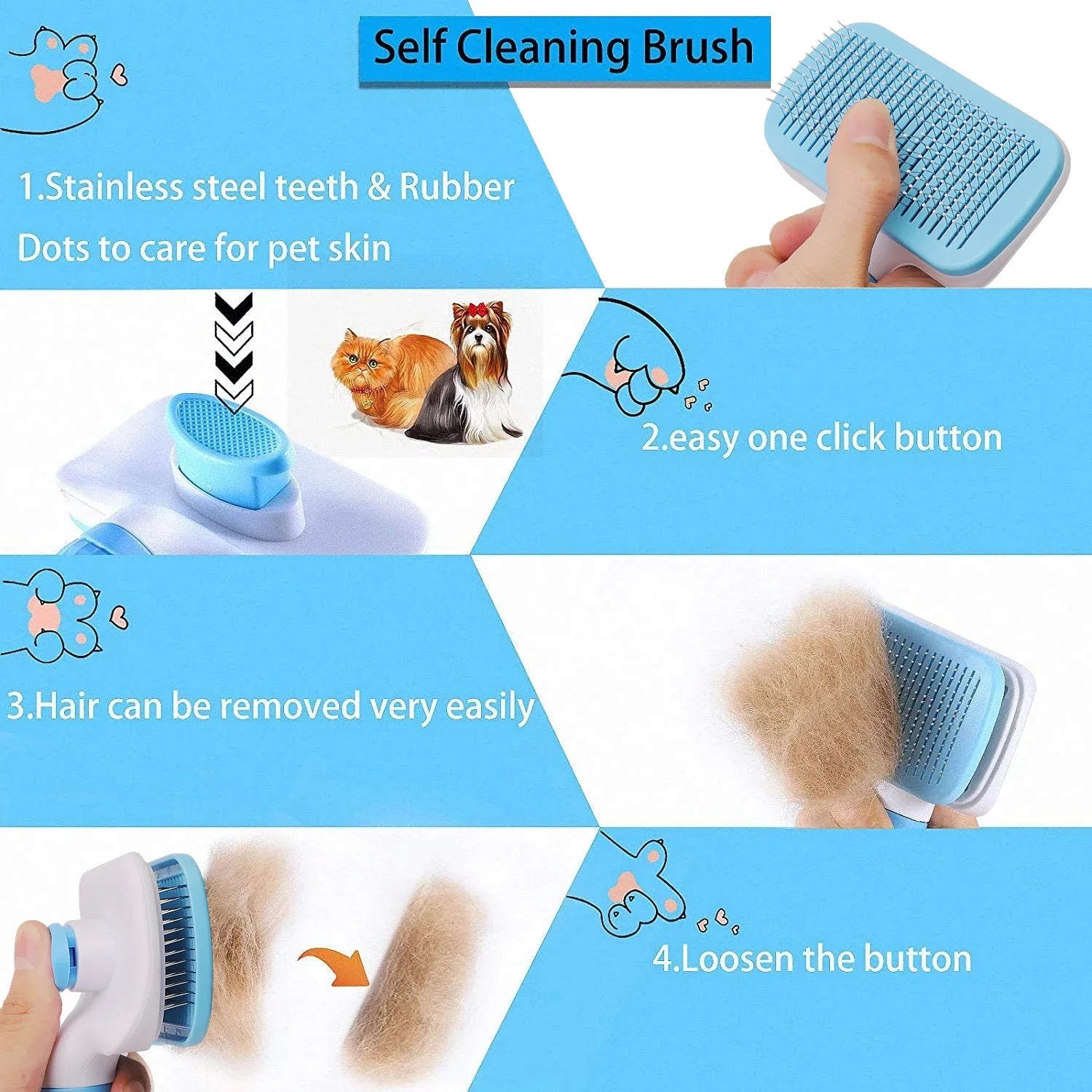 Pet Deshedding Brush for Dogs & Cats – Grooming Comb for Long Hair, Removes Loose Fur & Gently Detangles