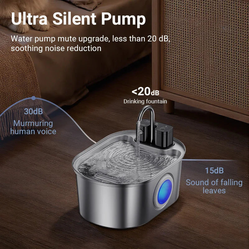 3.2L Stainless Steel Pet Water Fountain – Wireless Automatic Water Fountain for Cats & Dogs