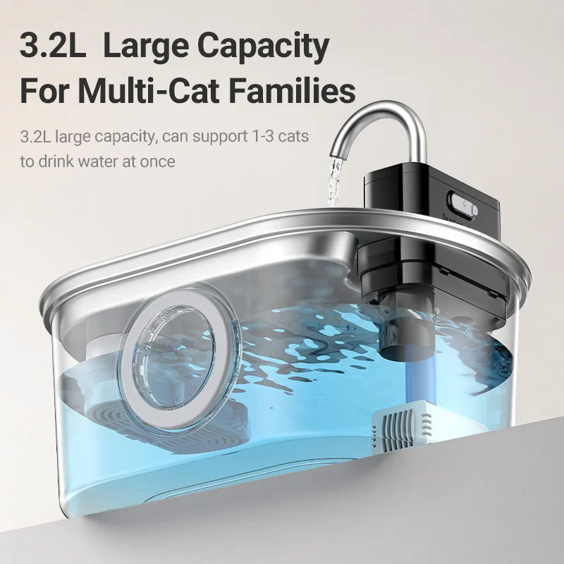 3.2L Stainless Steel Pet Water Fountain – Wireless Automatic Water Fountain for Cats & Dogs