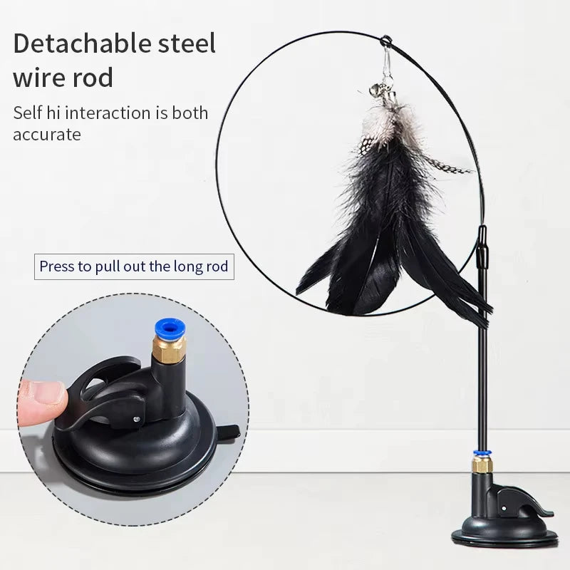 Interactive Cat Teaser Wand Toy with Suction Cup – Hands-Free Feather Toy for Cats & Kittens