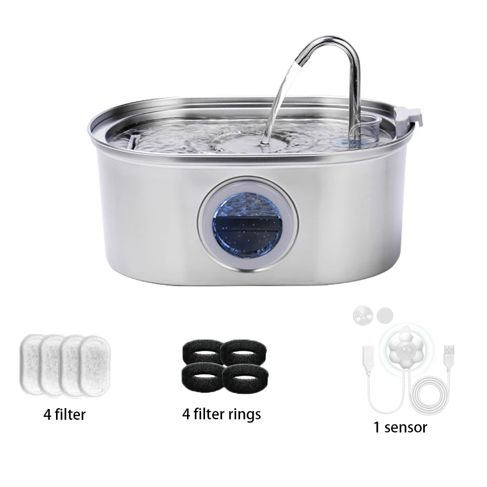 3.2L Stainless Steel Cat Water Fountain with Visible Water Level, Ultra Quiet Automatic Pet Water Dispenser for Cats & Small Dogs
