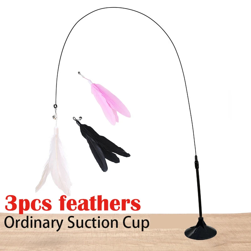 Interactive Cat Teaser Wand Toy with Suction Cup – Hands-Free Feather Toy for Cats & Kittens