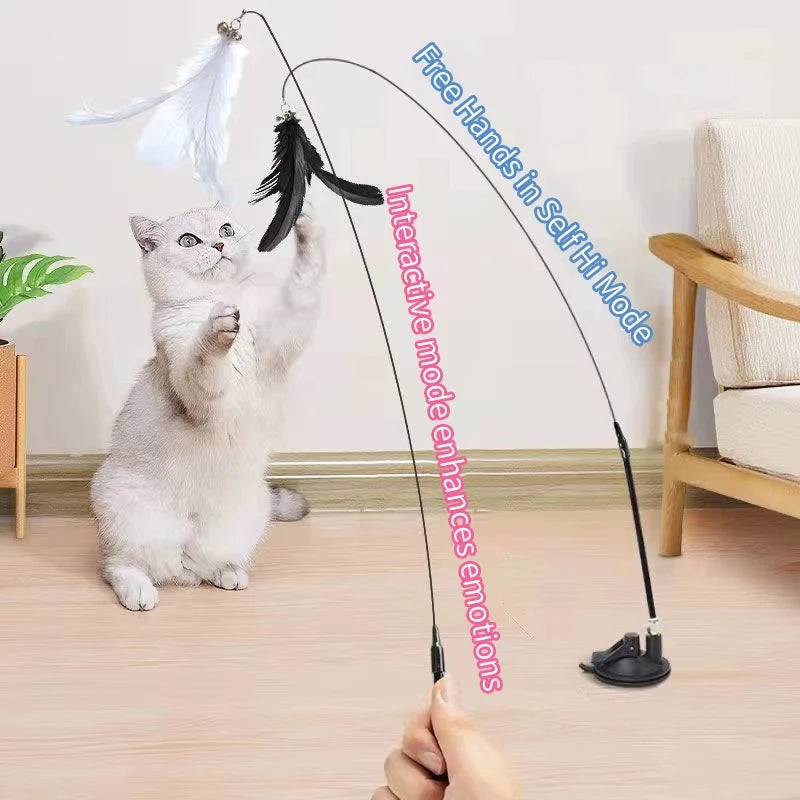Interactive Cat Teaser Wand Toy with Suction Cup – Hands-Free Feather Toy for Cats & Kittens