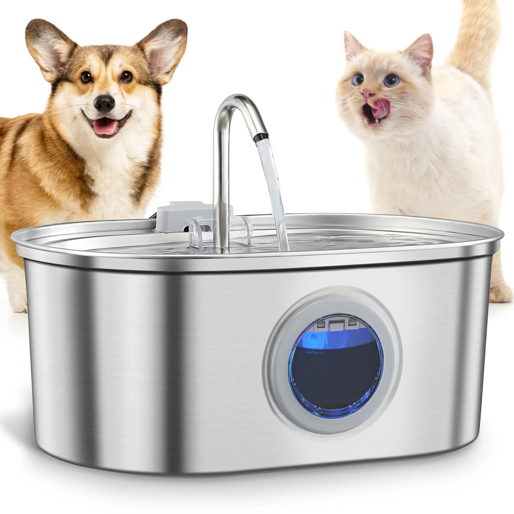 Premium 3.2L Stainless Steel Pet Water Fountain with Visible Water Level Window