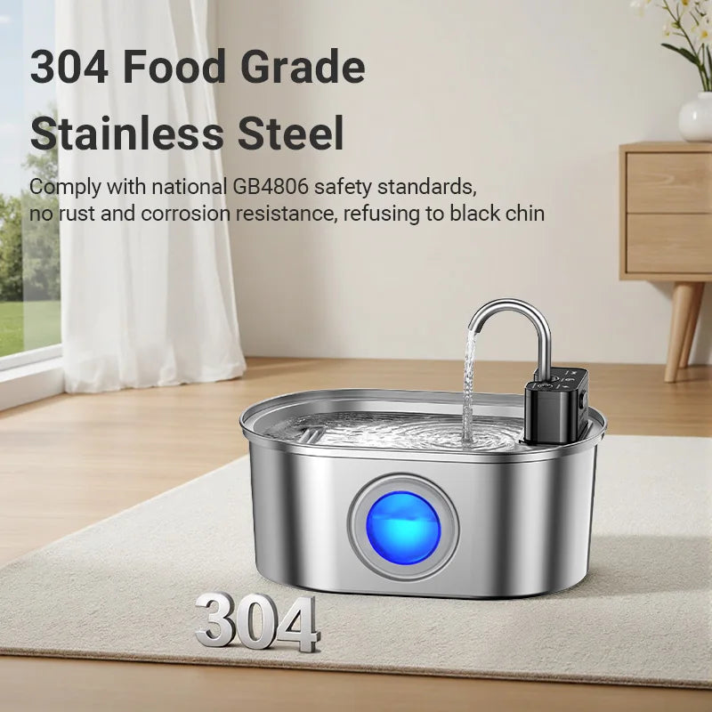 3.2L Stainless Steel Pet Water Fountain – Wireless Automatic Water Fountain for Cats & Dogs