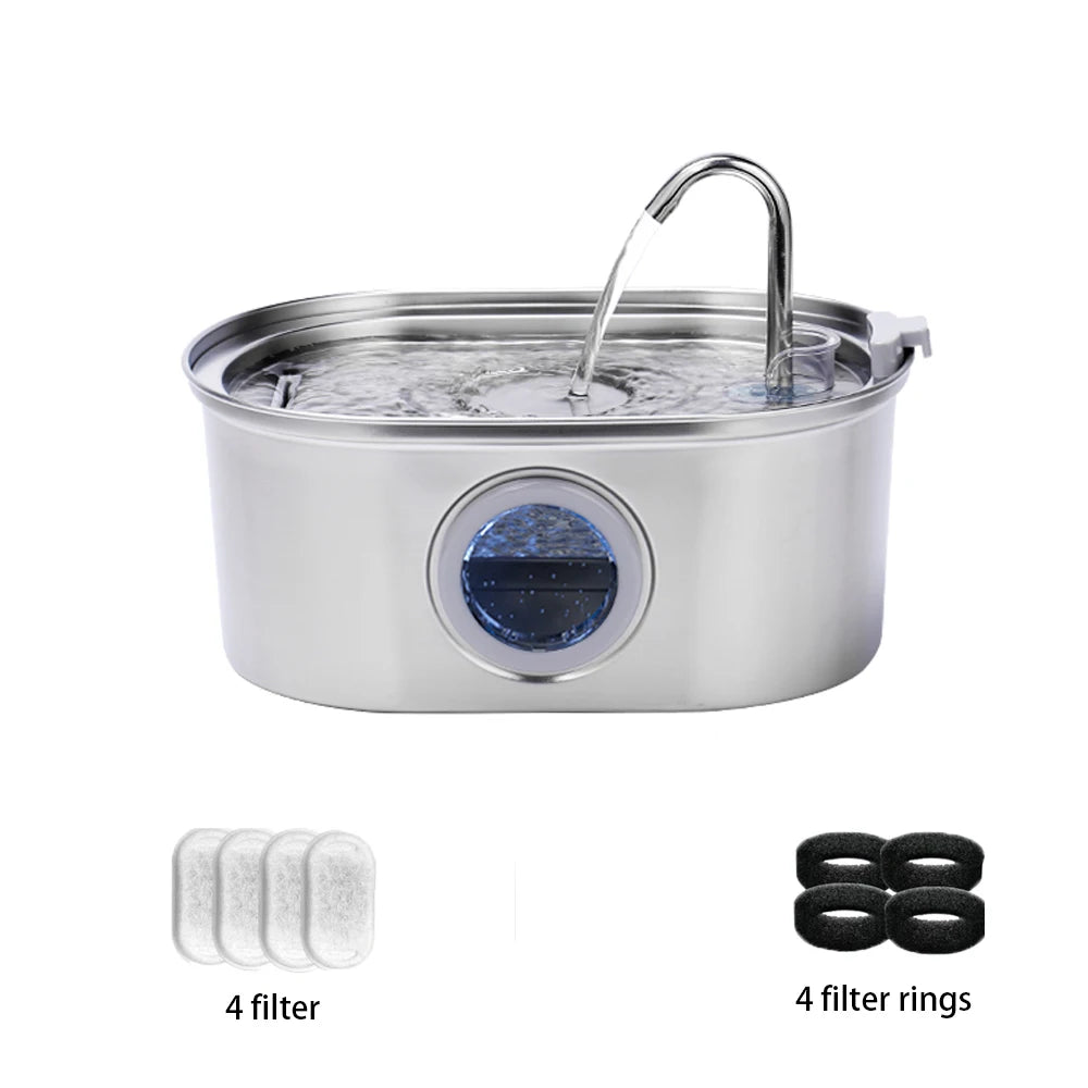 3.2L Stainless Steel Cat Water Fountain with Visible Water Level, Ultra Quiet Automatic Pet Water Dispenser for Cats & Small Dogs