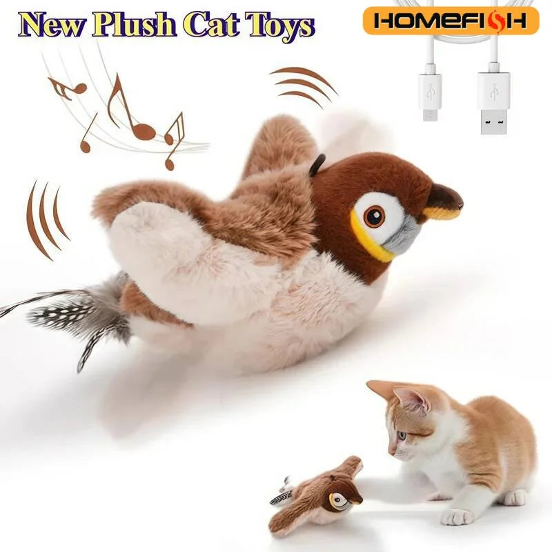 Rechargeable Interactive Chirping & Flapping Bird Toy for Cats & Small Dogs | Touch-Activated Plush Hunting Toy