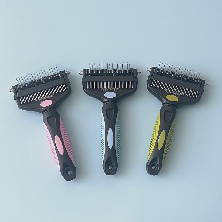 3-in-1 Pet Grooming Brush for Dogs & Cats – Double-Sided Deshedding & Dematting Comb with Stainless Steel Teeth